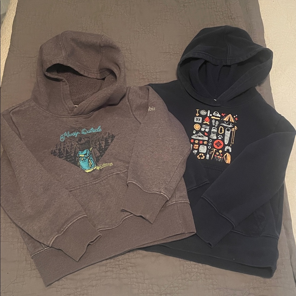 Columbia kids Gray and Navy Hoodies with Graphic Designs